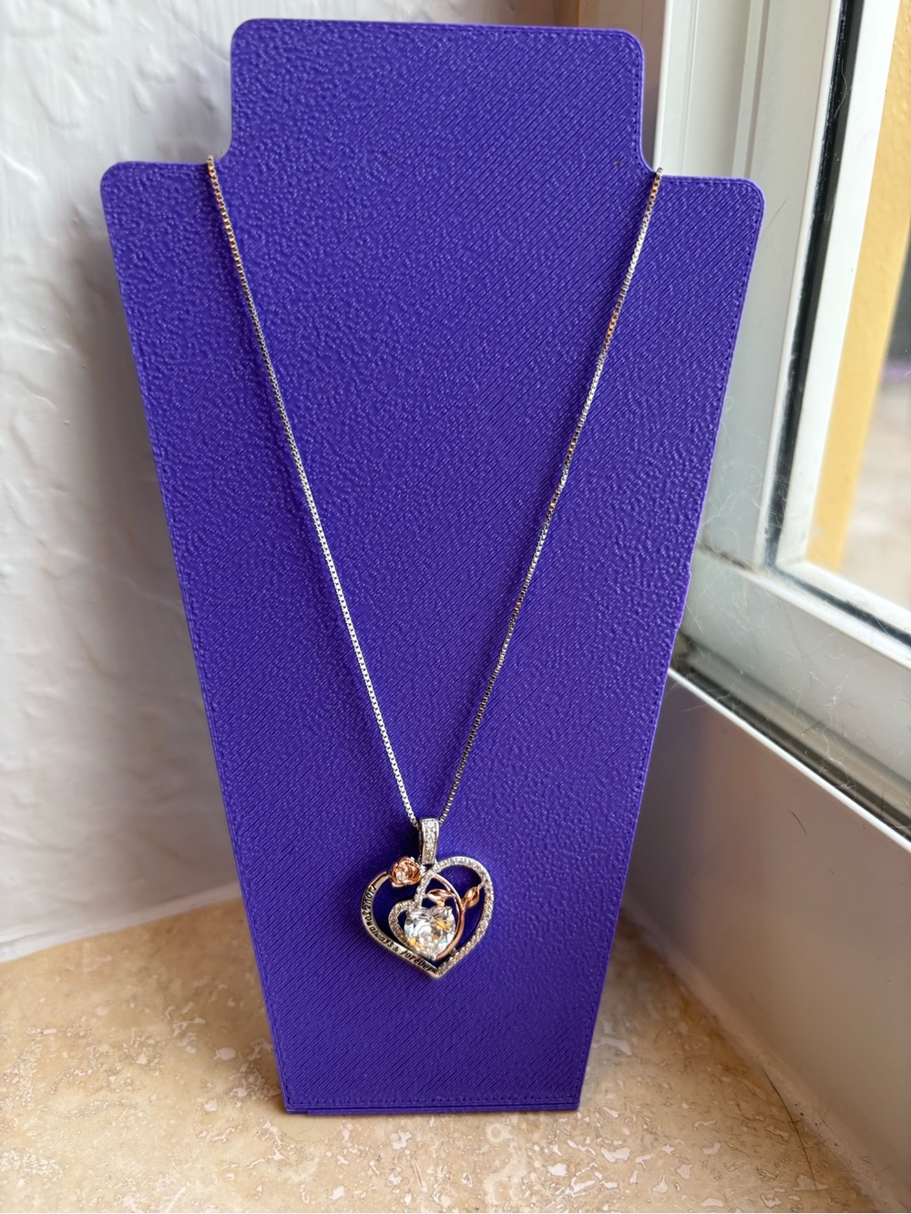 Rose Heart Love You Always and Forever Birthstone Pendent Necklace-New